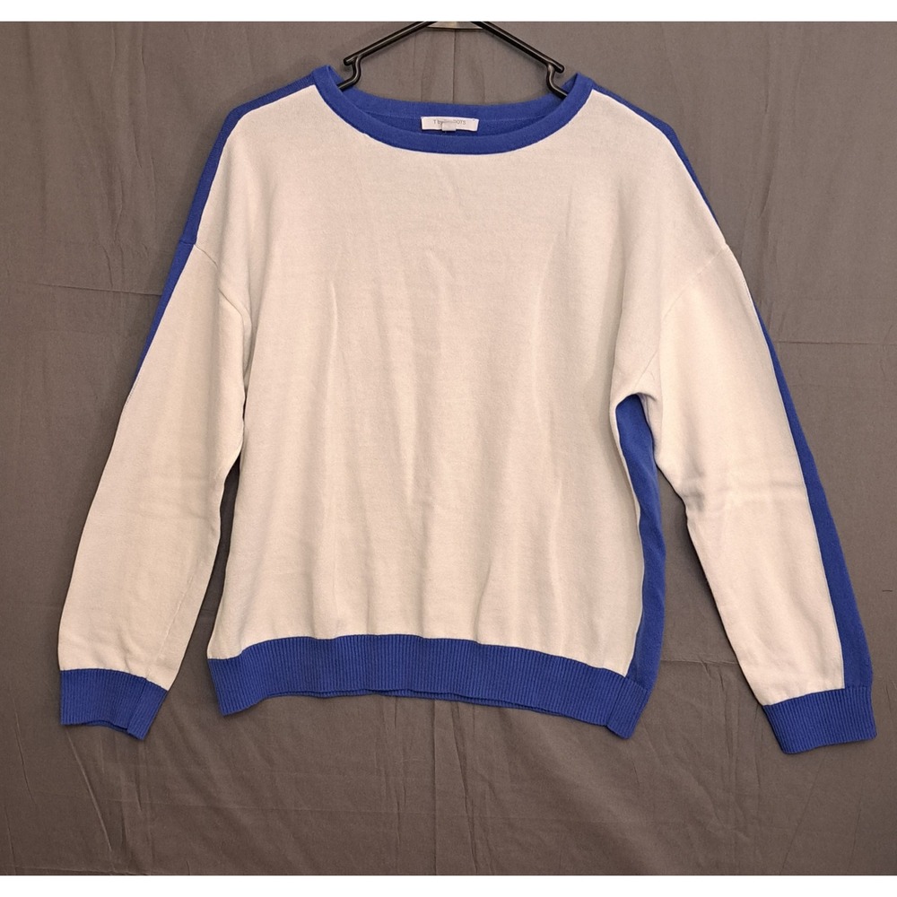 T By Talbots 100% Cotton Sweater Women's Size Large White Blue